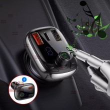 Автомобильный FM - трансмиттер Baseus T-typed – bluetooth соединение MP3 Быстрая зарядка Type-C S13 – ФМ в машину Чёрный