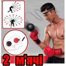 Мяч на резинке для бокса и тренировок BOXING 2 мячика в комплекте - тренажер на голову с липучкой для развития скорости и реакции Чёрный/Красный