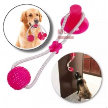 Игрушка - мяч с канатом для собак DOG TOY ROPE PULL из пищевой резины на присоске для животных Красный