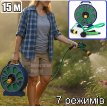 Гибкий удлиняющийся поливочный шланг 15 м с катушкой и 7 режимами распыления — прочный ПВХ шланг для сада огорода дачи, универсальное подключение, компактный и лёгкий Гибкий удлиняющийся поливочный шланг 15 м с катушкой и 7 режимами распыления — прочный ПВХ шланг для сада огорода дачи, универсальное подключение, компактный и лёгкий