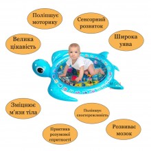 Детский водный коврик BABY SLAPPED PAD ЧЕРЕПАШКА Развивающий Игровой Надувной коврик с водой для малышей Черепаха Синий