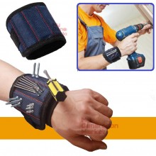 Браслет с магнитами на руку MAGNETIC WRISTBAND для мелких строительных металлических деталей, запчастей, инструмента – размер на липучке Синий